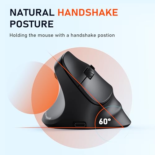 MEETION Ergonomic Mouse, Wireless Vertical Mouse RGB Backlit Rechargeable Mice for Bluetooth(5.2 + 3.0) & USB-A with Type-c Adapter 4 Adjustable DPI Compatible Mac/Windows/Andriod/PC/Tablet/iPad