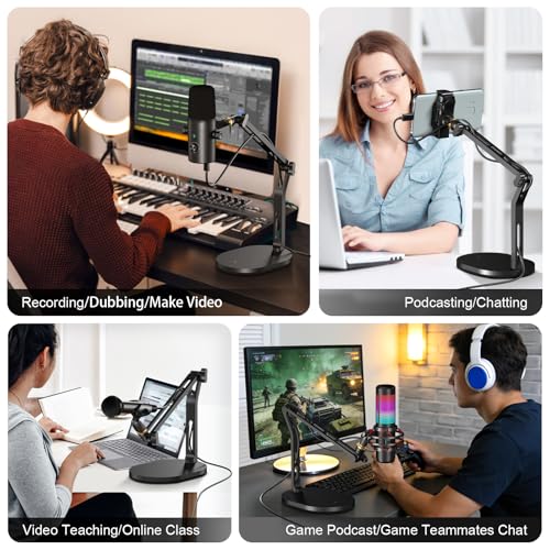 Aokeo Mic Stand,Desk Mount Desktop Microphone Arm with 3/8" to 5/8" Adapter,Compatible Blue Yeti,HyperX QuadCast,SoloCast,Shure SM7B,MV7X