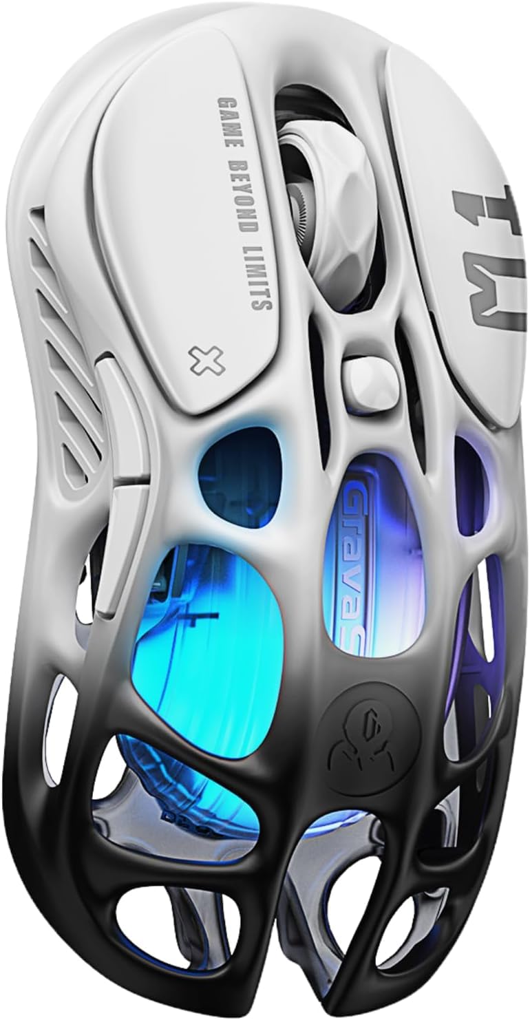 GravaStar Mercury M1 Pro Gaming Mouse, Lightweight Magnesium Alloy, 26,000 DPI, PAW3395DM Sensor, 5 Programmable Buttons, Support Wired/2.4GHz/BT, Up to 200 Hours Battery Life