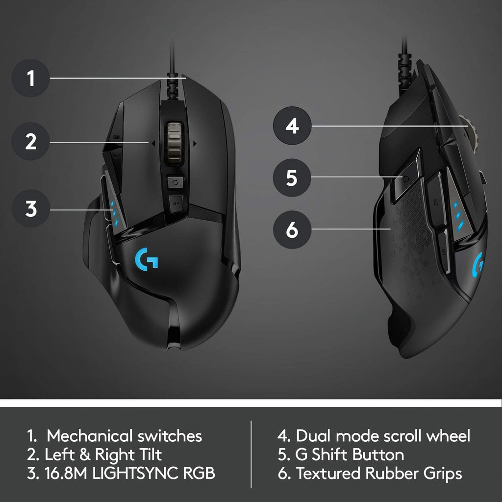 Logitech G502 Hero High Performance Wired Gaming Mouse, Hero 25K Sensor, 25,600 DPI, RGB, Adjustable Weights, 11 Buttons, On-Board Memory, PC/Mac, Pack of 4