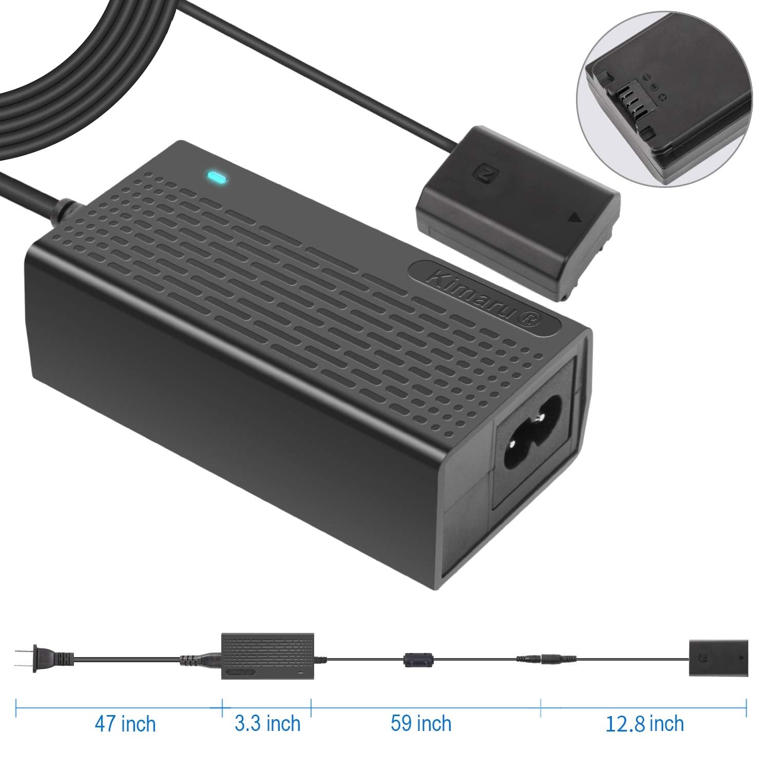 Kimaru NP-FZ100 Dummy Battery AC Adapter for Sony Cameras