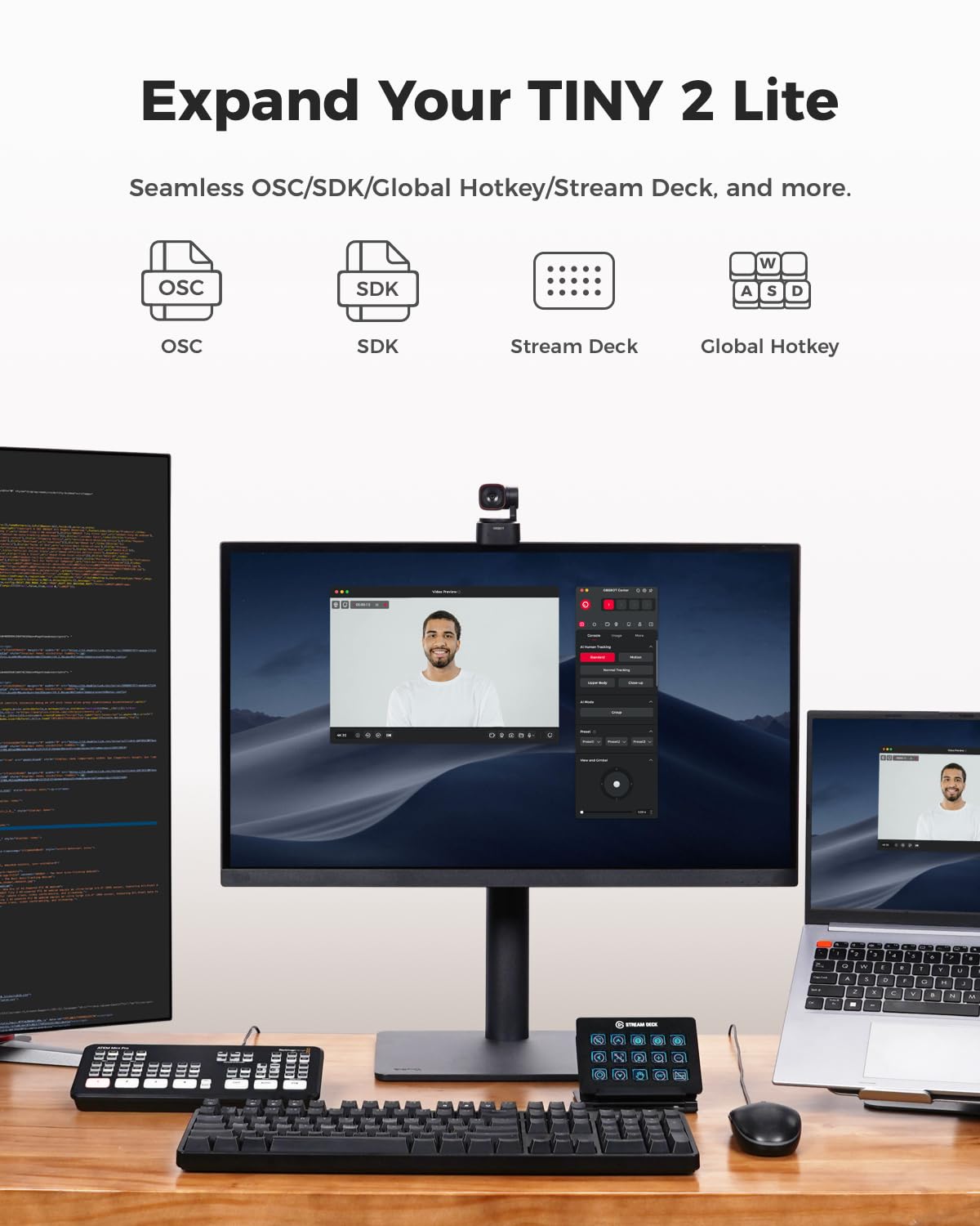 OBSBOT Tiny 2 Lite 4K AI-Tracking PTZ Webcam for PC