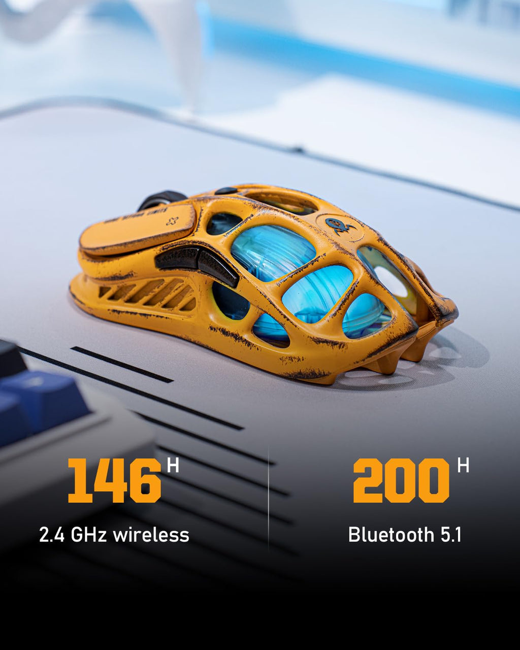 GravaStar Mercury M1 Pro Gaming Mouse, Lightweight Magnesium Alloy, 26,000 DPI, PAW3395DM Sensor, 5 Programmable Buttons, Support Wired/2.4GHz/BT, Up to 200 Hours Battery Life
