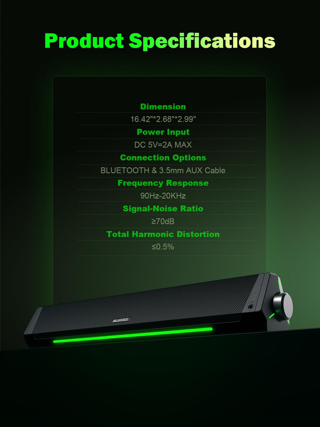 Bluedee Computer Speakers for Desktop PC, Bluetooth AUX Computer Sound Bar