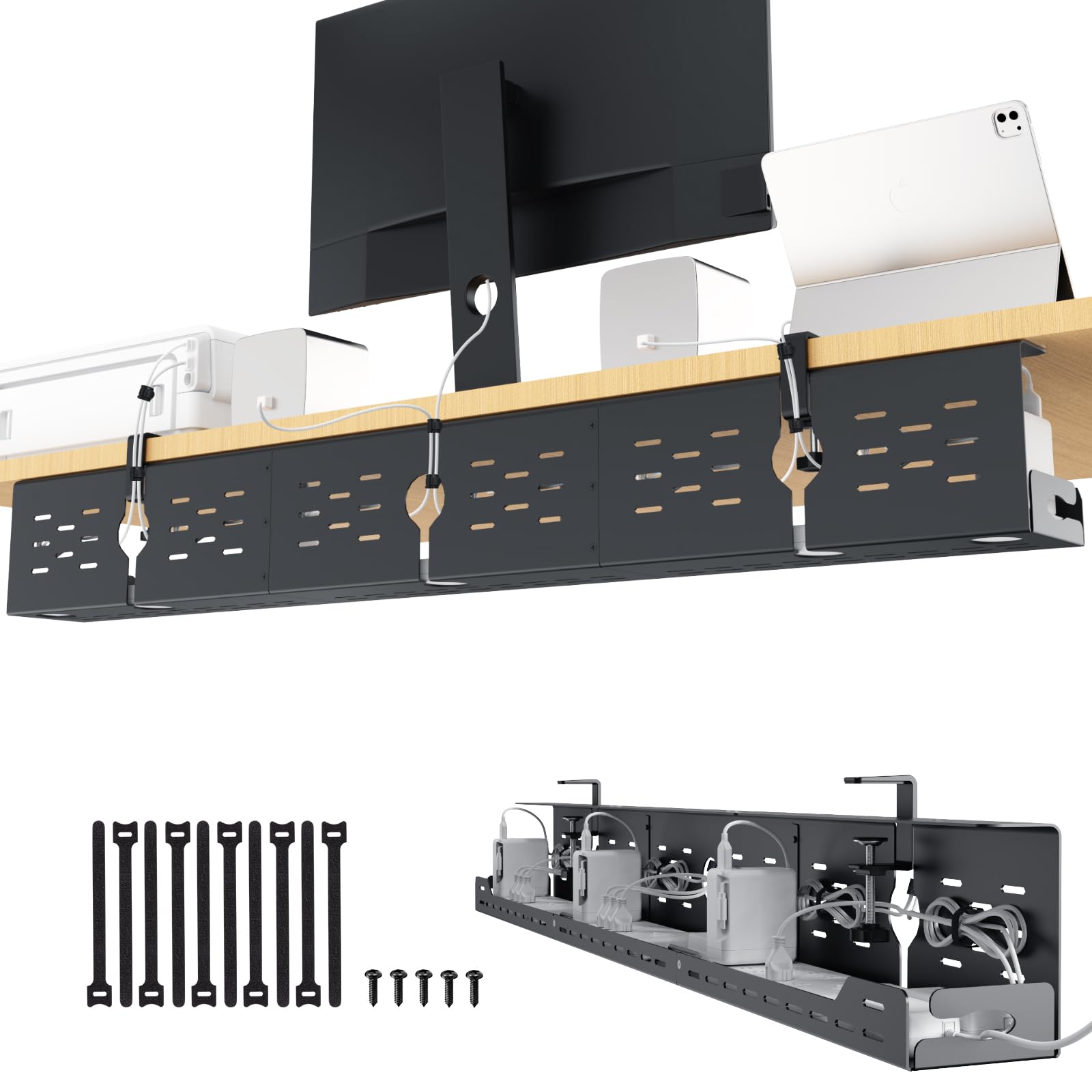Univivi Under-Desk Cable Management Tray for Gaming Desks