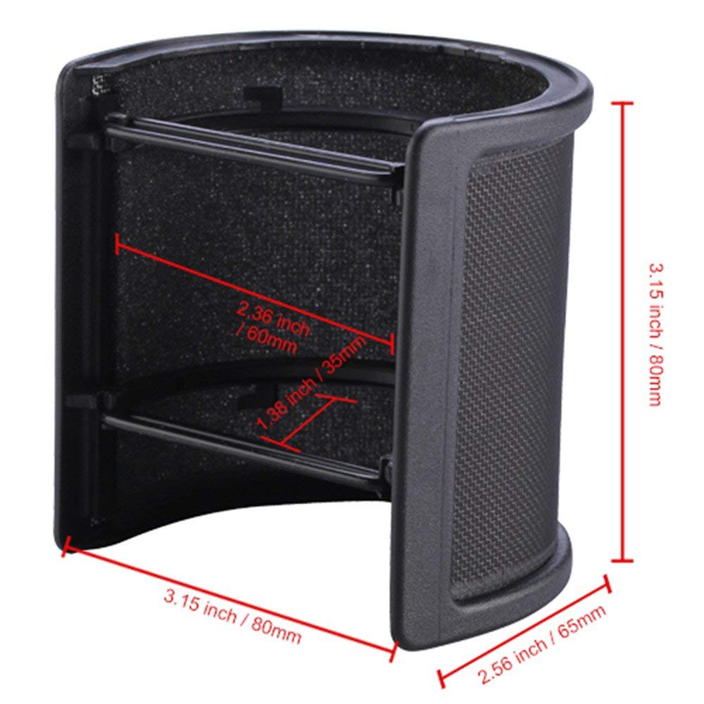 Microphone Shock Mount with Pop Filter, Mic Anti-Vibration Suspension Shock Mount Holder Clip for Diameter 46mm-53mm Microphone