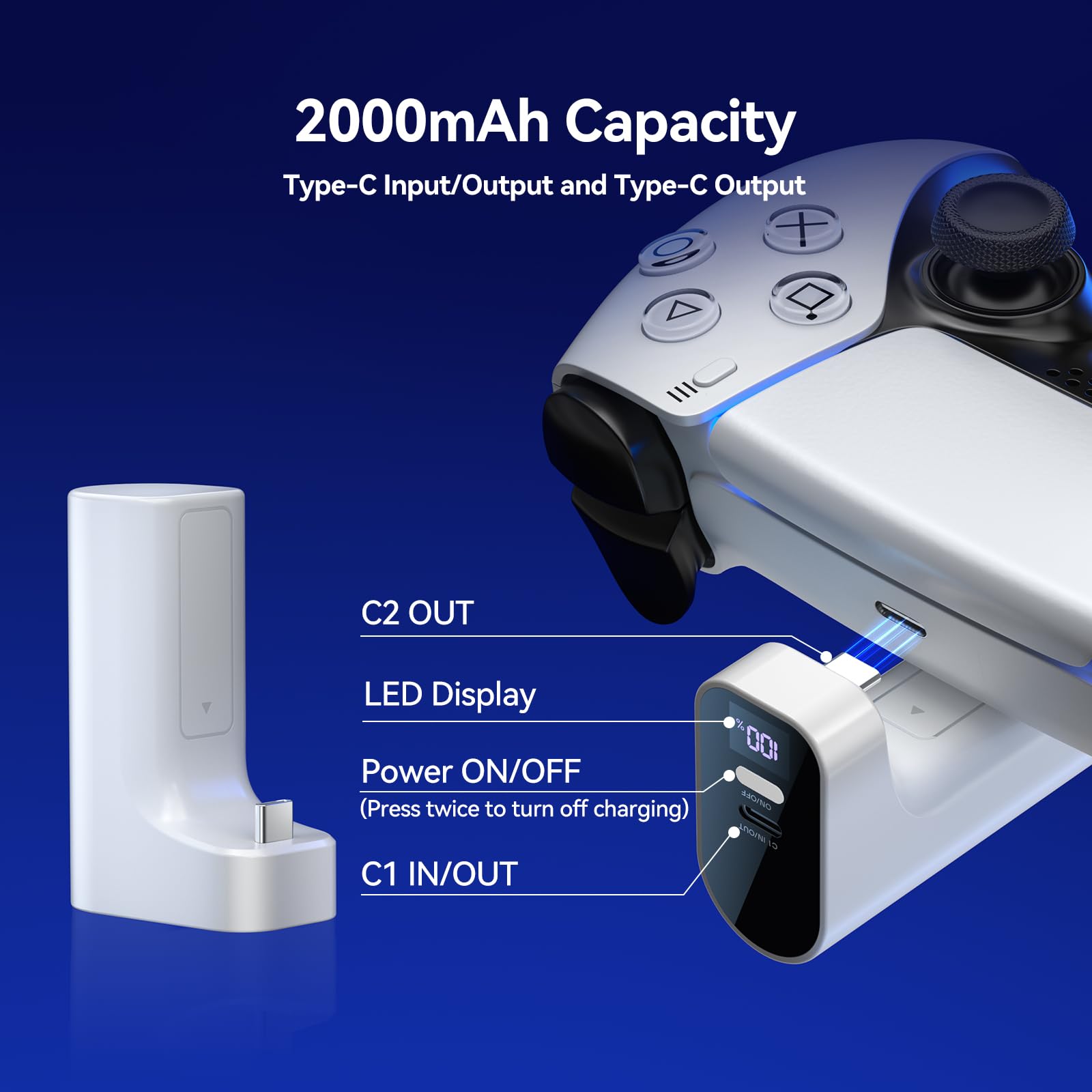 PS5 DualSense & Edge Controller Charger with Battery Pack