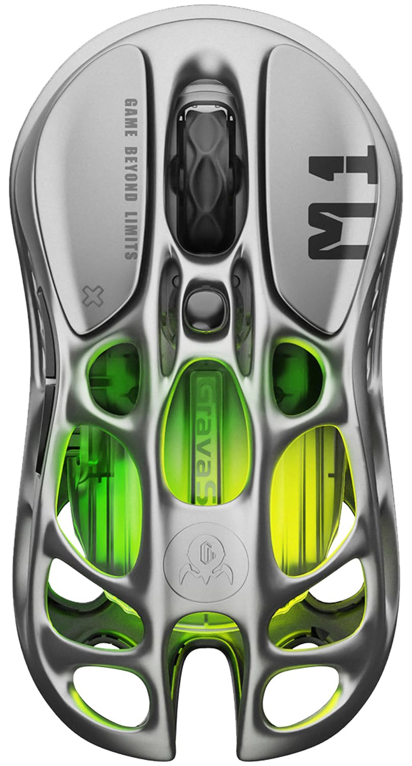 GravaStar Mercury M1 Pro Gaming Mouse, Lightweight Magnesium Alloy, 26,000 DPI, PAW3395DM Sensor, 5 Programmable Buttons, Support Wired/2.4GHz/BT, Up to 200 Hours Battery Life