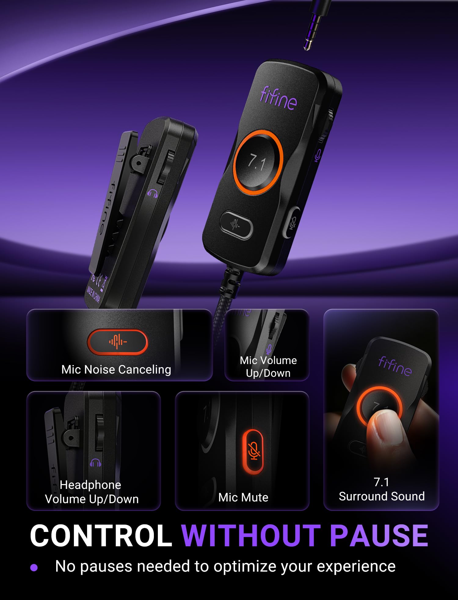 FIFINE Open Back Gaming Headset with 7.1 Surround Sound - Expansive Open Audio - USB/3.5mm Dual Wired Connection - Detachable Mic for PC, PS5, PS4, Laptop, Mac, Xbox, Mobile - Ampligame H18V Lite BP