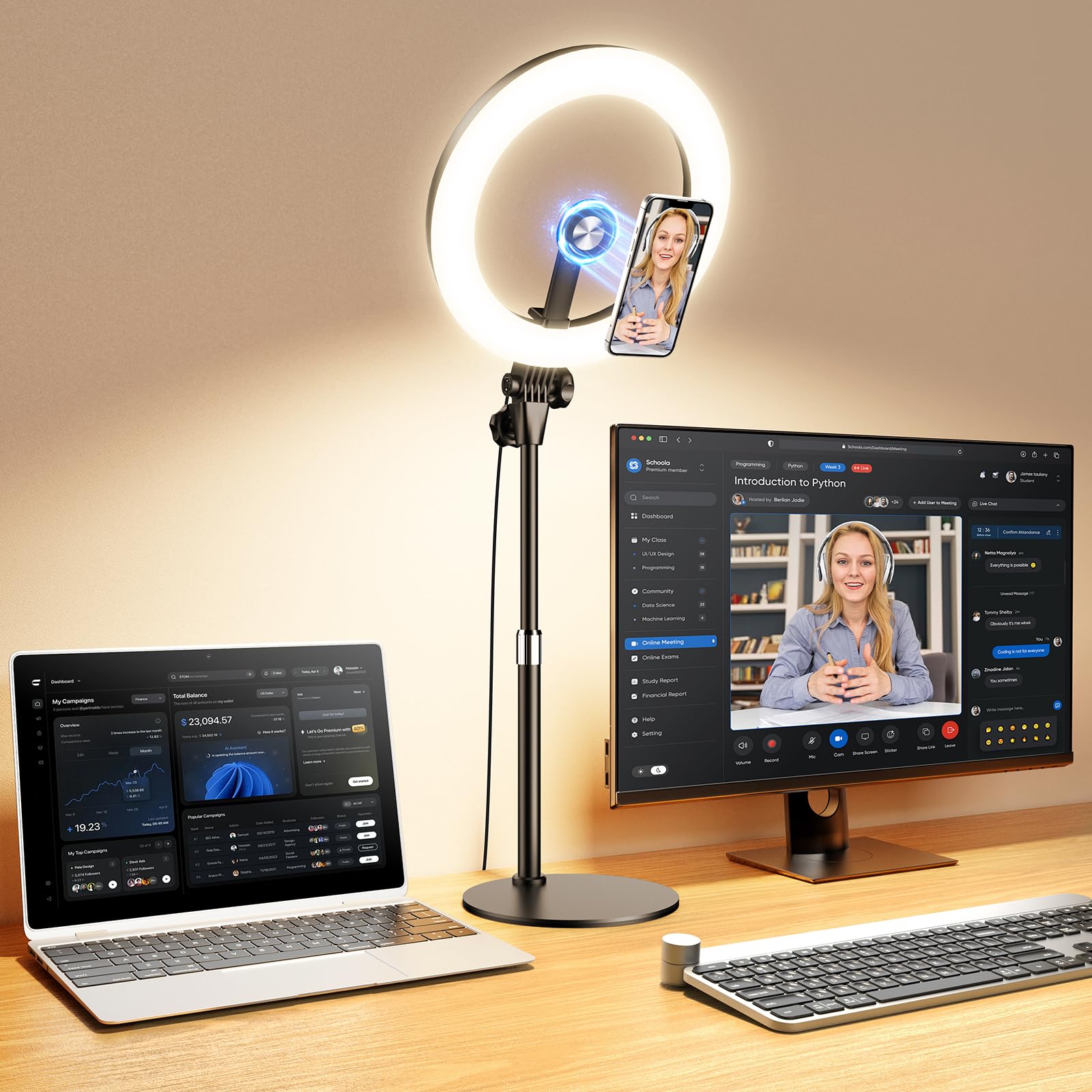 Desktop Ring Light with Stand & Phone Holder for Streaming