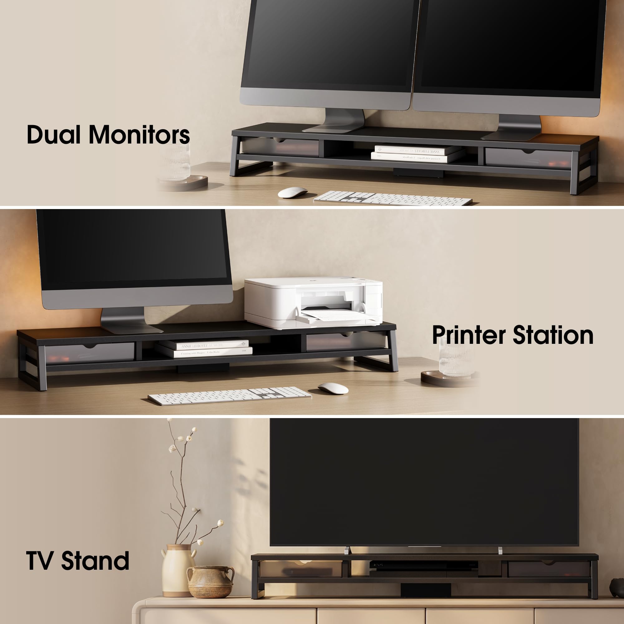 Fenge 42.5-Inch Dual Monitor Riser with Storage Drawers
