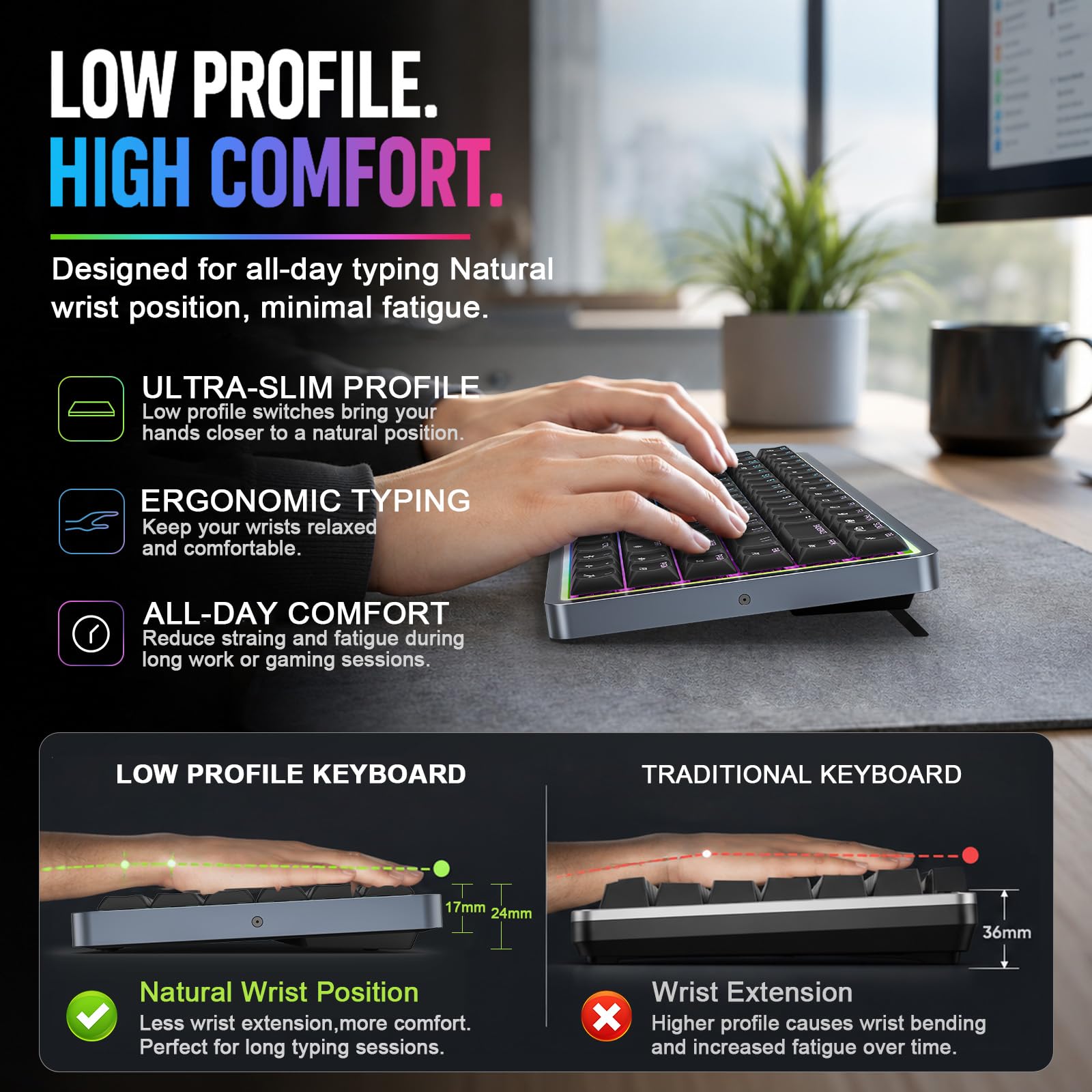NSYCA Air75 Low Profile Wireless Mechanical Keyboard, 75% Aluminum Frame, Hot Swappable, PBT Keycaps, RGB Backlit, Bluetooth/2.4GHz/USB-C, Gaming Keyboard with Web Driver for Mac Windows