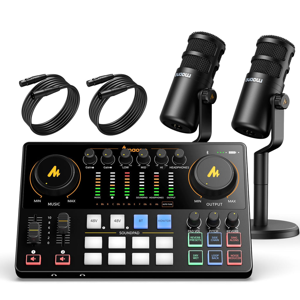 MAONO Podcast Equipment Bundle: Audio Interface mixer with Dual XLR Input for Podcast Streaming - MaonoCaster E2 Gen2