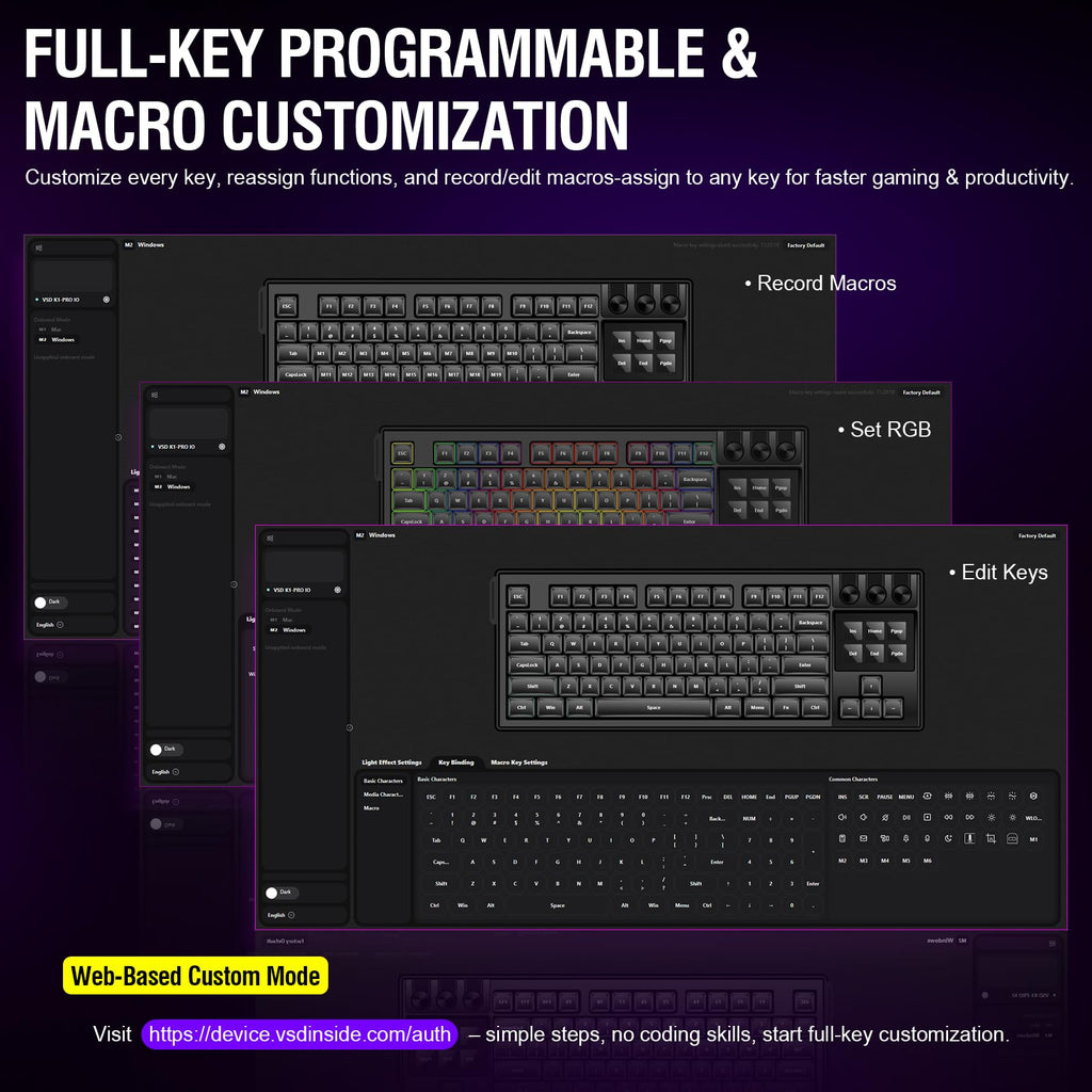 VSDINSIDE K1 Pro Macro Keyboard, Wired Only Full-Key Programmable On-Board Keypad, Custom Gaming Streaming Mechanical Keyboards with Screen & Knob, Gasket, RGB Backlit, Hot Swappable Shortcut Pad