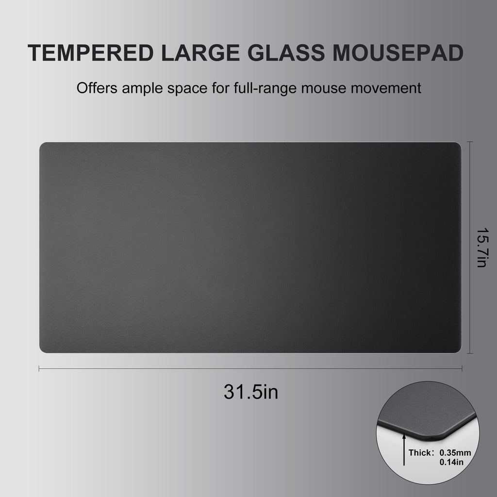 Erpele Glass Large Mouse Pads 31.5”x15.7”- Sandblasted Surface Glass Mousepad Gaming, Hard Smooth & Durable Hard Mouse Pad with Non-Slip Base for Office, Gaming, Home