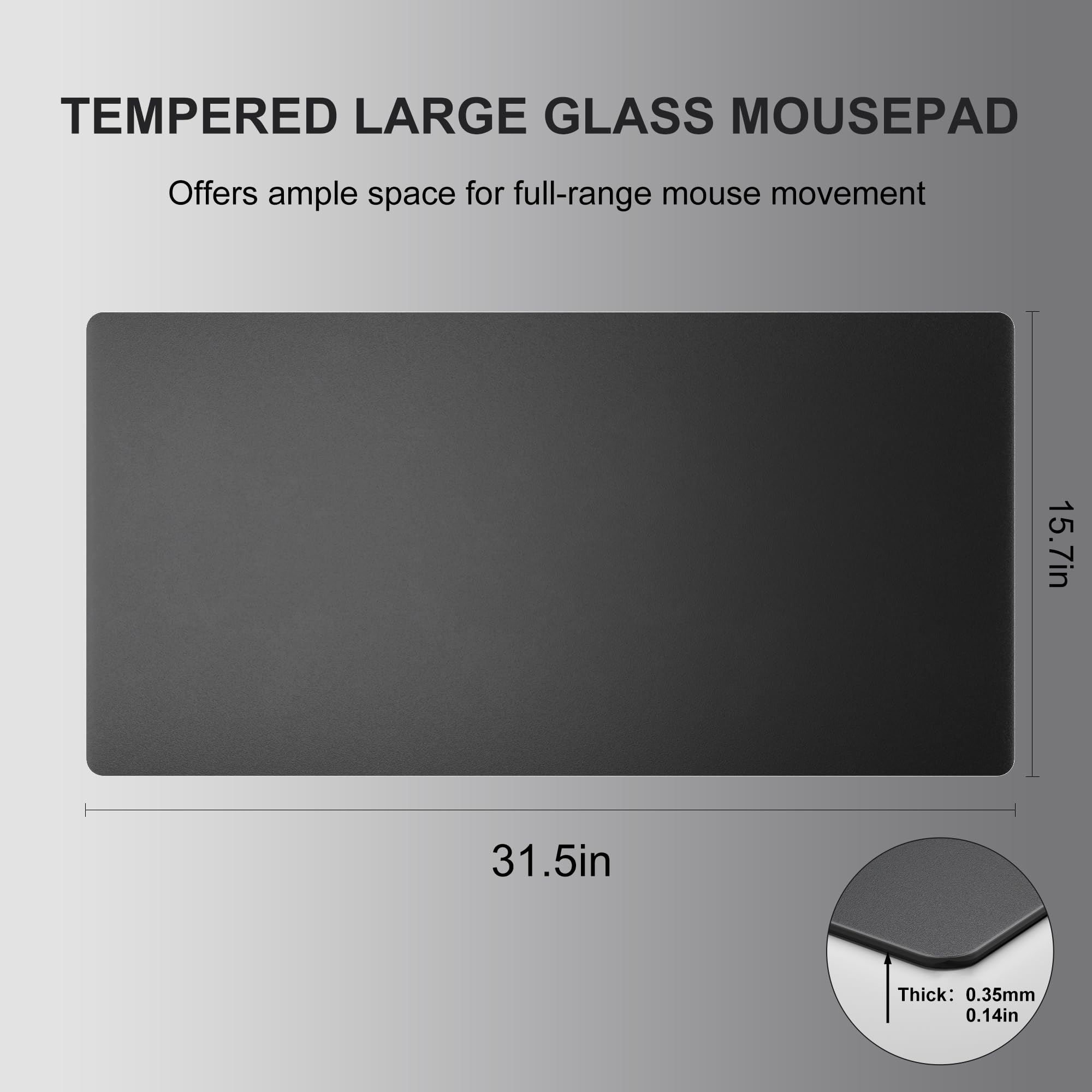 Erpele Glass Large Mouse Pads 31.5”x15.7”- Sandblasted Surface Glass Mousepad Gaming, Hard Smooth & Durable Hard Mouse Pad with Non-Slip Base for Office, Gaming, Home