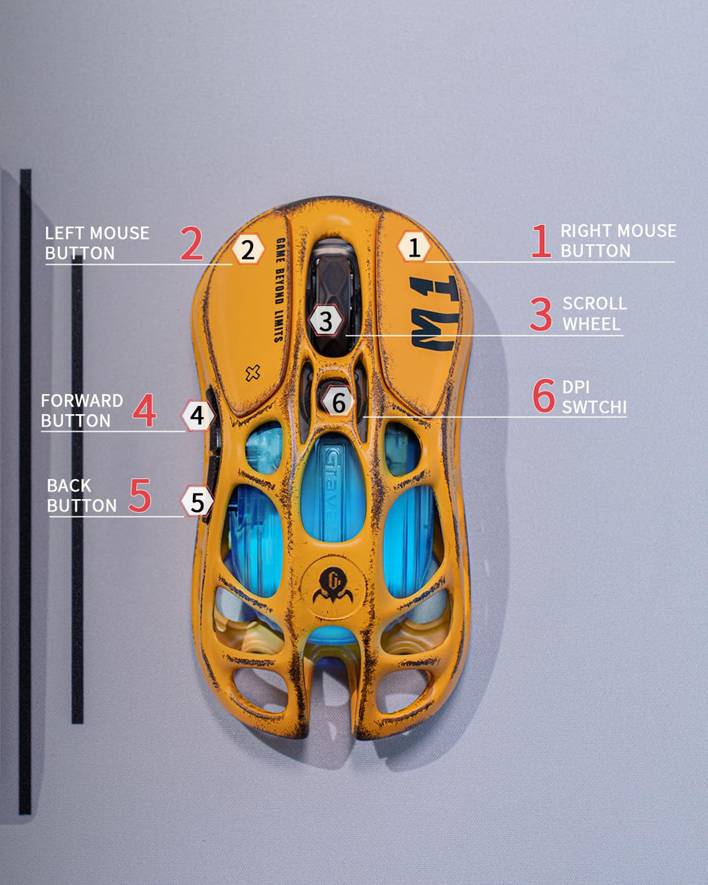 GravaStar Mercury M1 Pro Gaming Mouse, Lightweight Magnesium Alloy, 26,000 DPI, PAW3395DM Sensor, 5 Programmable Buttons, Support Wired/2.4GHz/BT, Up to 200 Hours Battery Life