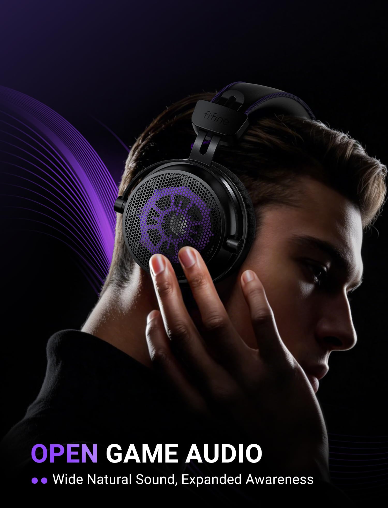 FIFINE Open Back Gaming Headset with 7.1 Surround Sound - Expansive Open Audio - USB/3.5mm Dual Wired Connection - Detachable Mic for PC, PS5, PS4, Laptop, Mac, Xbox, Mobile - Ampligame H18V Lite BP