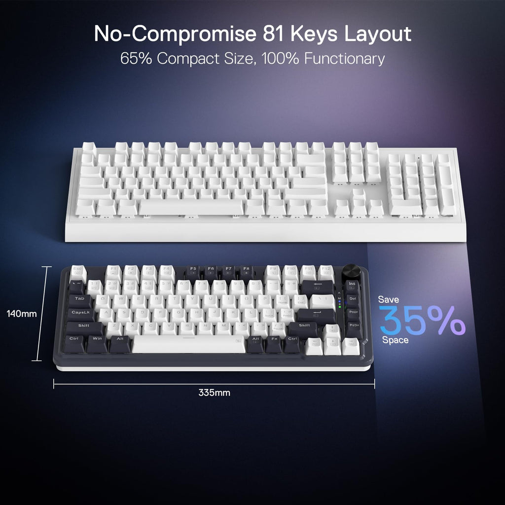 Redragon K673 PRO 75% Wireless Gasket RGB Gaming Keyboard, 81 Keys Compact Mechanical Keyboard Hot-Swap Socket, Dedicated Knob Control