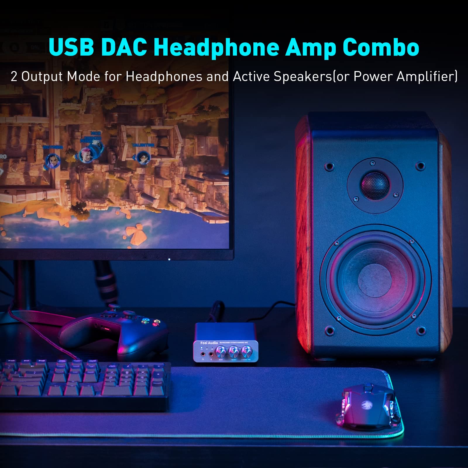 Fosi Audio K5 Pro Gaming DAC Headphone Amplifier Mini Hi-Fi Stereo Digital-to-Analog Audio Converter USB Type C/Optical/Coaxial to RCA/3.5MM AUX for PS5/PC/MAC/Computer