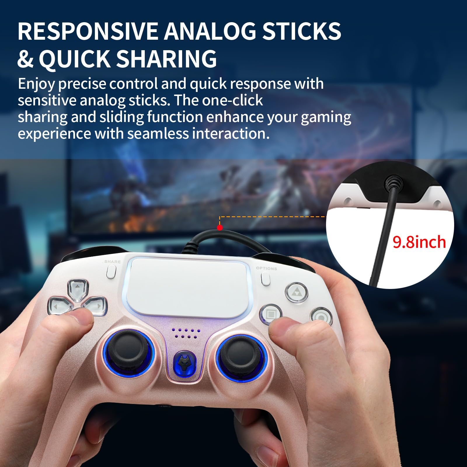 NBCP Wired Game Controller for PS5, PS4 & PC, USB Gamepad Joystick for Windows 7/8/10, Laptop, Steam – Dual Vibration, Turbo Trigger, Hall Effect PS5 Controller，Hall Trigger Controller