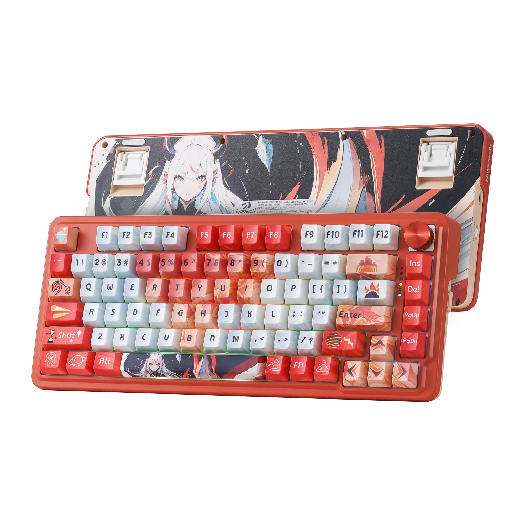 Redragon K673 PRO 75% Wireless Gasket RGB Gaming Keyboard, 81 Keys Compact Mechanical Keyboard Hot-Swap Socket, Dedicated Knob Control