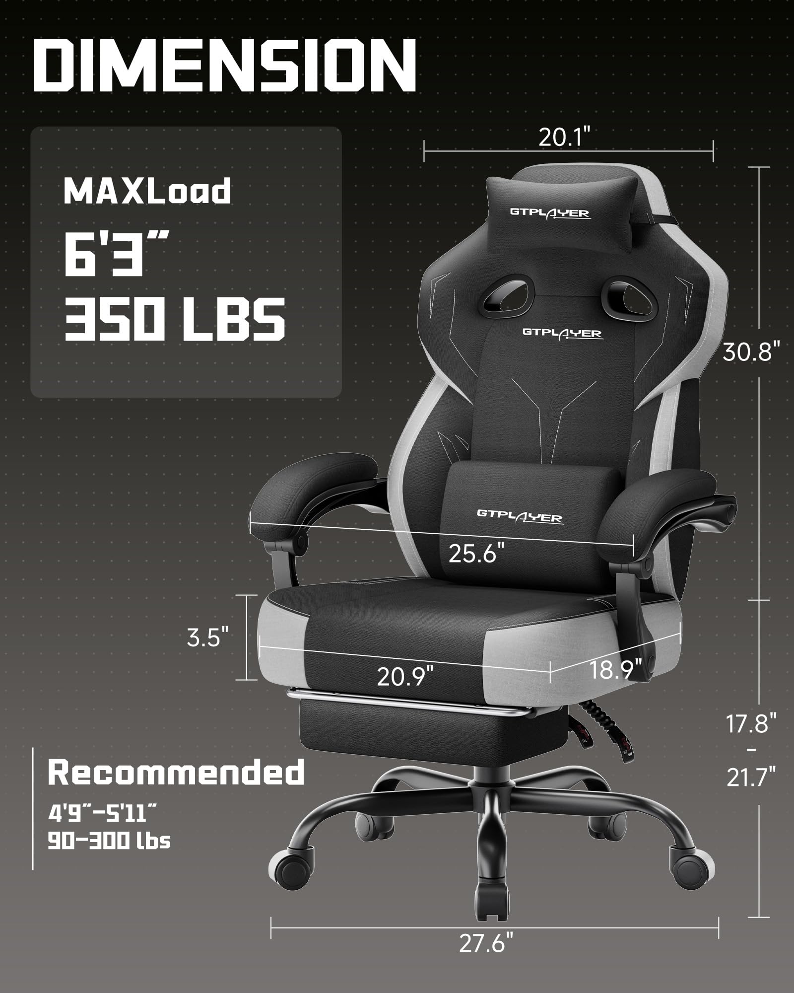 GTPLAYER Big & Tall Gaming Chair with Wide Seat & Footrest