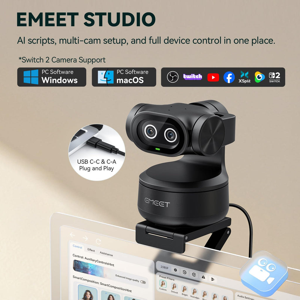 EMEET PIXY AI-Powered Webcam for Streaming and Gaming