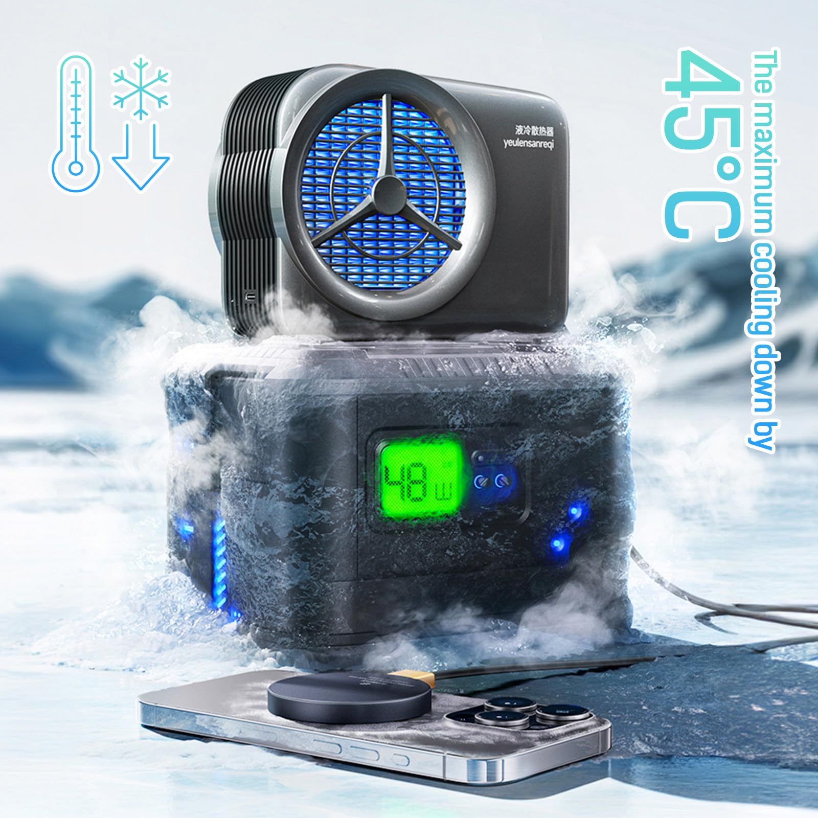 Liquid-Cooled Phone Gaming Cooler with Radiator Fan