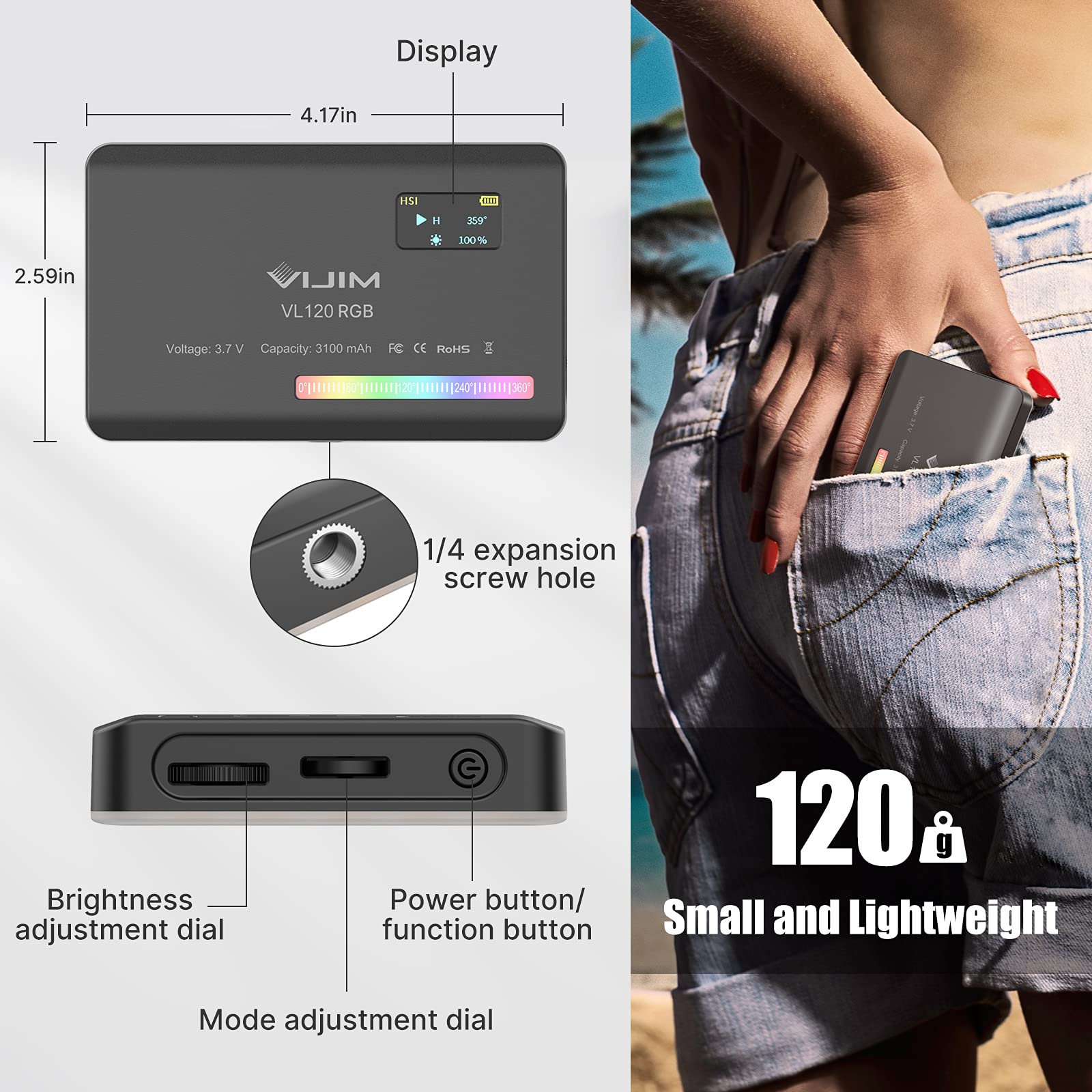 VIJIM VL120 RGB Video Light for Streaming Studios