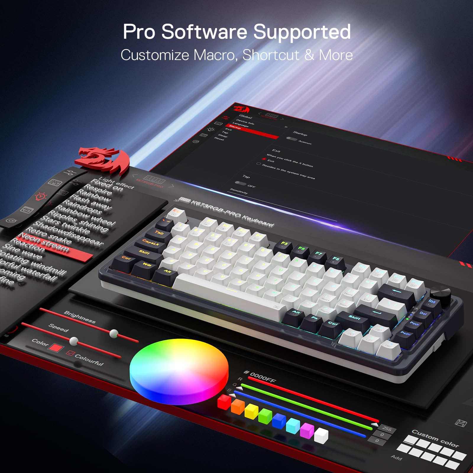 Redragon K673 PRO 75% Wireless Gasket RGB Gaming Keyboard, 81 Keys Compact Mechanical Keyboard Hot-Swap Socket, Dedicated Knob Control