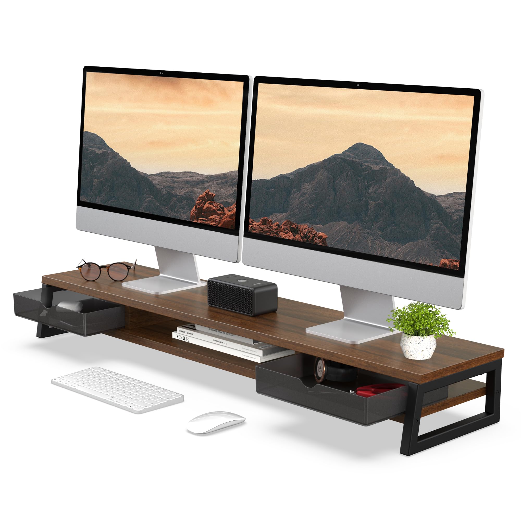 Fenge 42.5-Inch Dual Monitor Riser with Storage Drawers