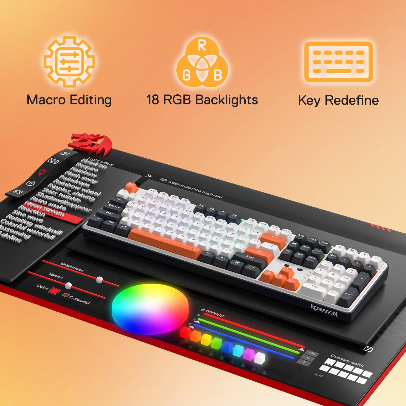 Redragon K668 RGB Gaming Keyboard, 108 Keys Wired Mechanical Keyboard