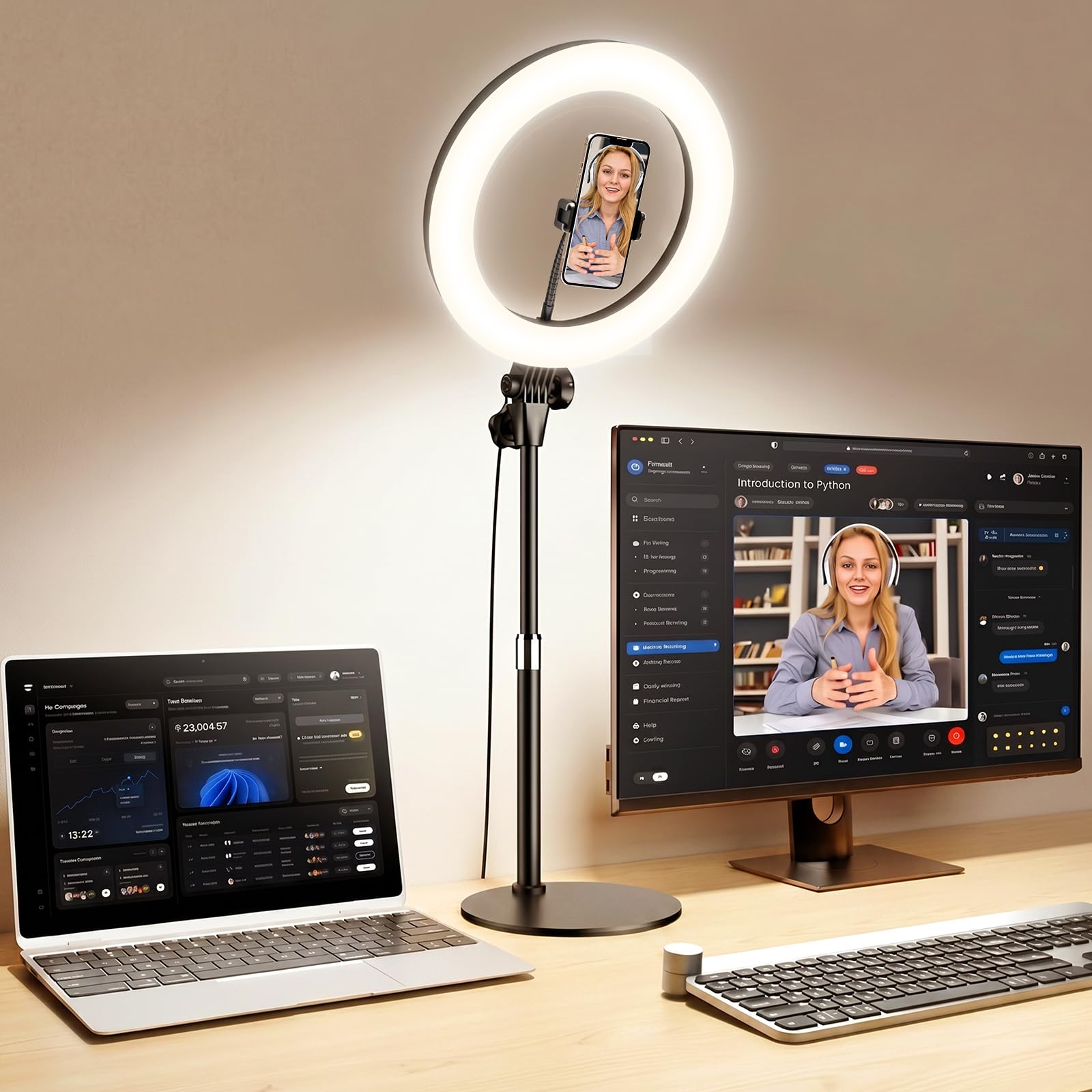 Desktop Ring Light with Stand & Phone Holder for Streaming