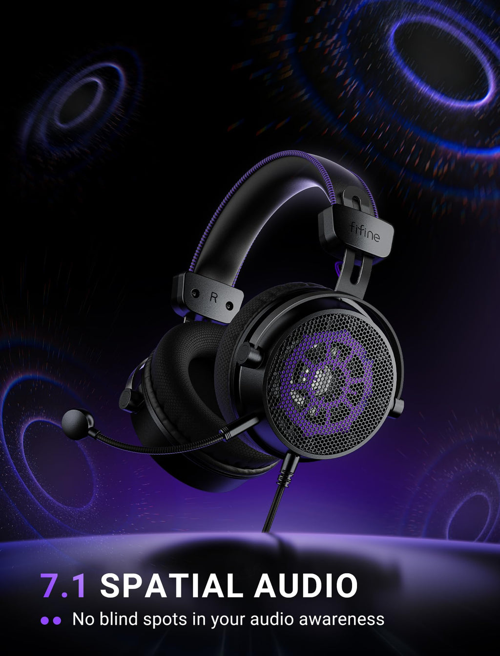 FIFINE Open Back Gaming Headset with 7.1 Surround Sound - Expansive Open Audio - USB/3.5mm Dual Wired Connection - Detachable Mic for PC, PS5, PS4, Laptop, Mac, Xbox, Mobile - Ampligame H18V Lite BP