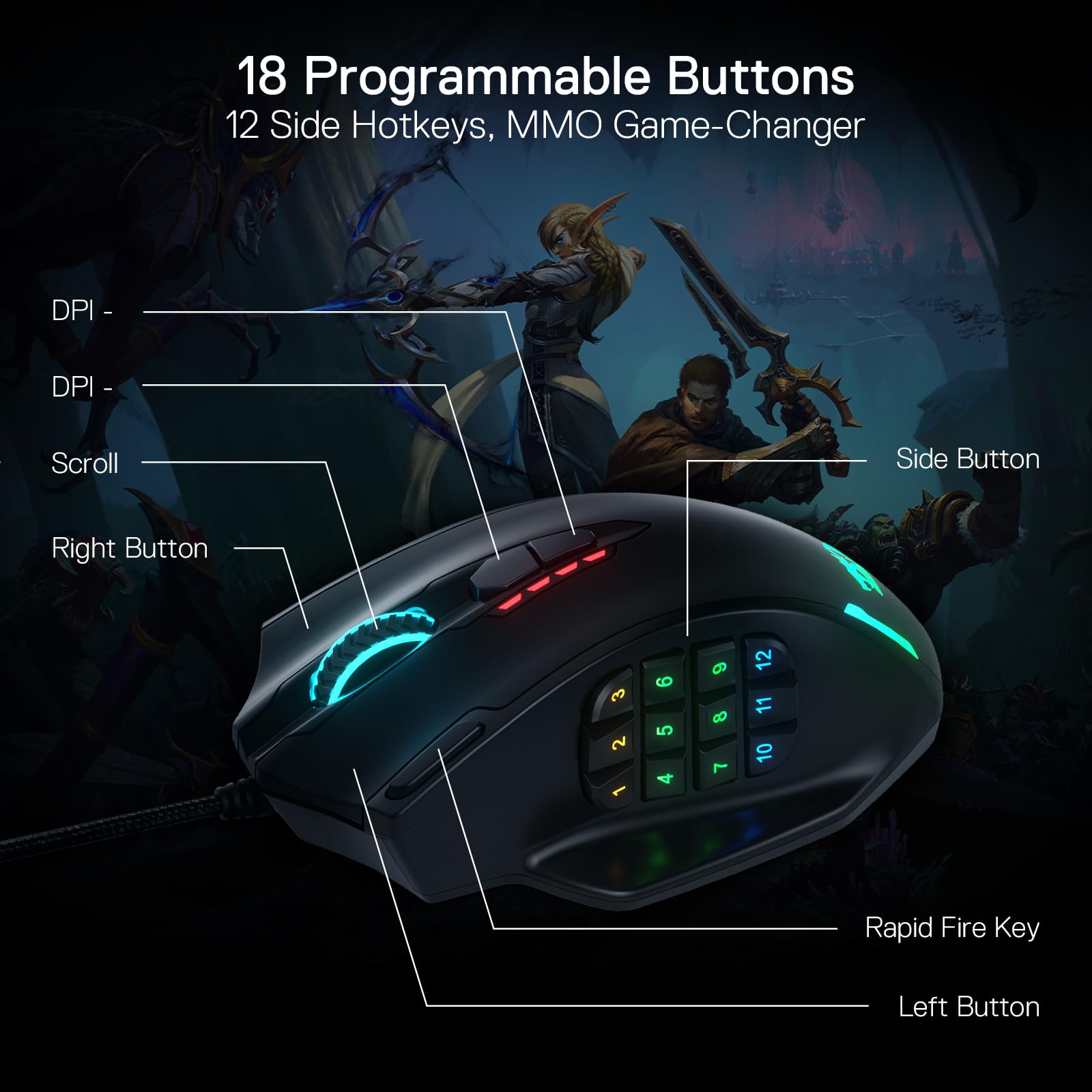 Redragon MMO Gaming Mouse w/Side Buttons