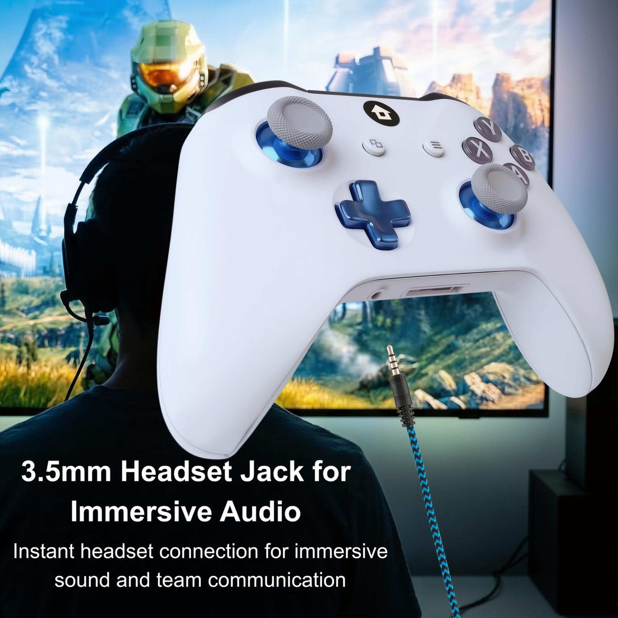 UT2 Wireless Controller Compatible with Xbox Series X S, Xbox One and Windows PC, Bluetooth Gaming Controller with 1400mAh Rechargeable Battery, LED Power Display, Dual Vibration, Precision Joysticks, 3.5mm Headset Jack, White
