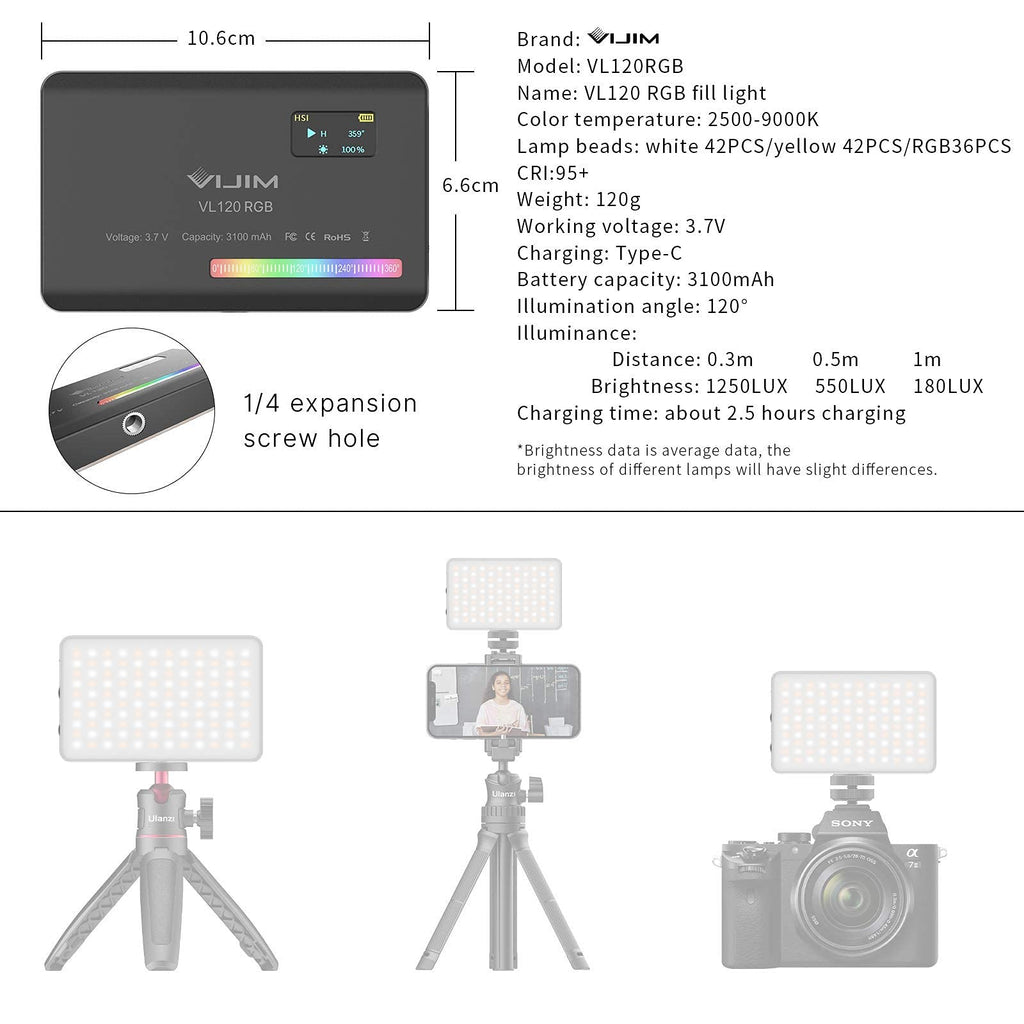 VIJIM VL120 RGB Video Light for Streaming Studios