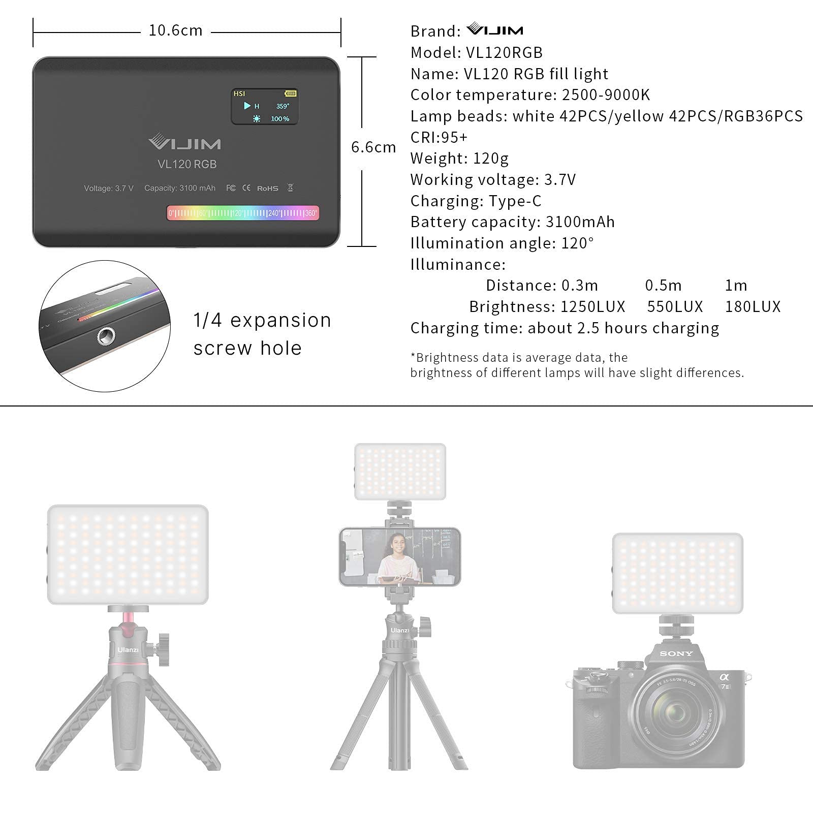 VIJIM VL120 RGB Video Light for Streaming Studios