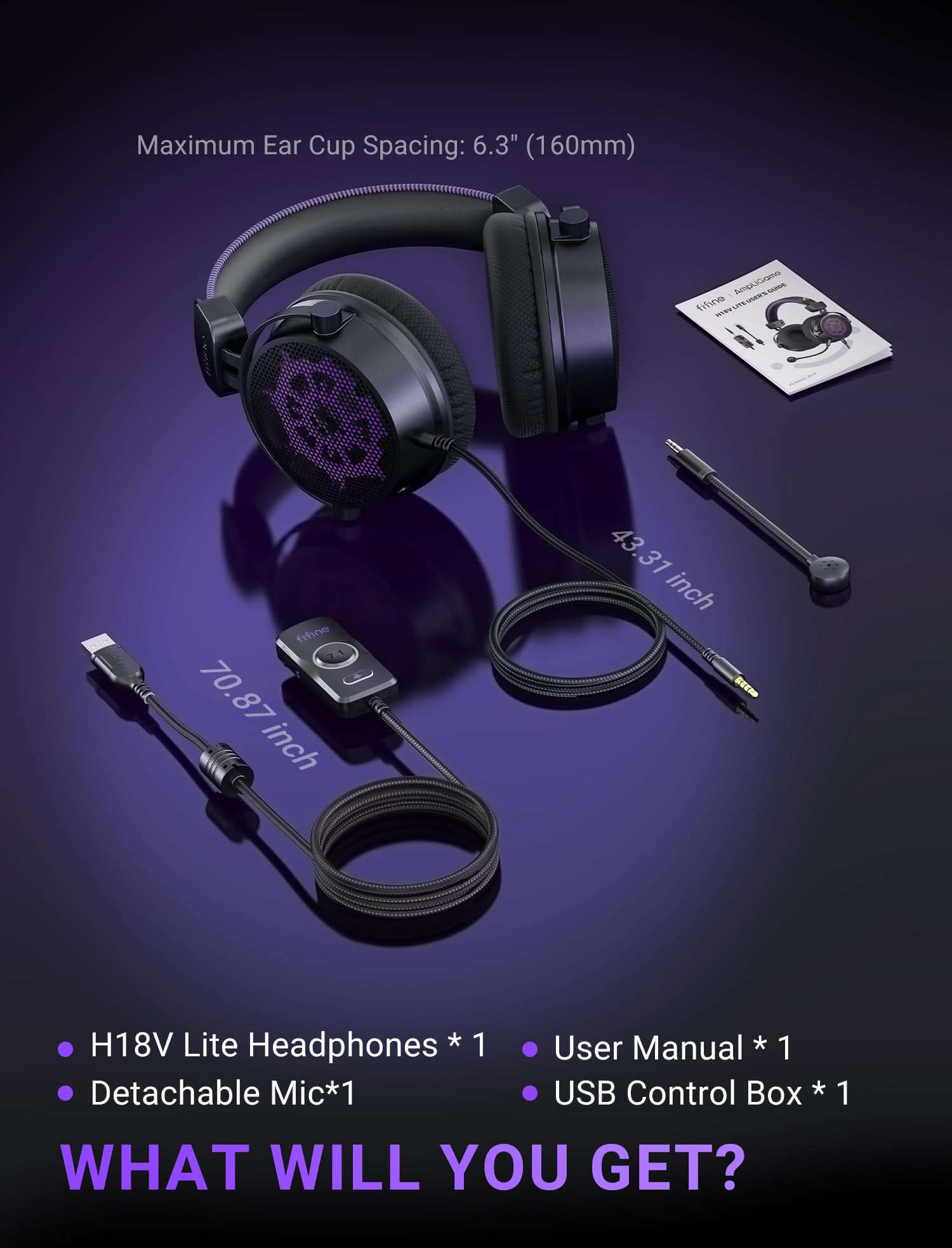 FIFINE Open Back Gaming Headset with 7.1 Surround Sound - Expansive Open Audio - USB/3.5mm Dual Wired Connection - Detachable Mic for PC, PS5, PS4, Laptop, Mac, Xbox, Mobile - Ampligame H18V Lite BP