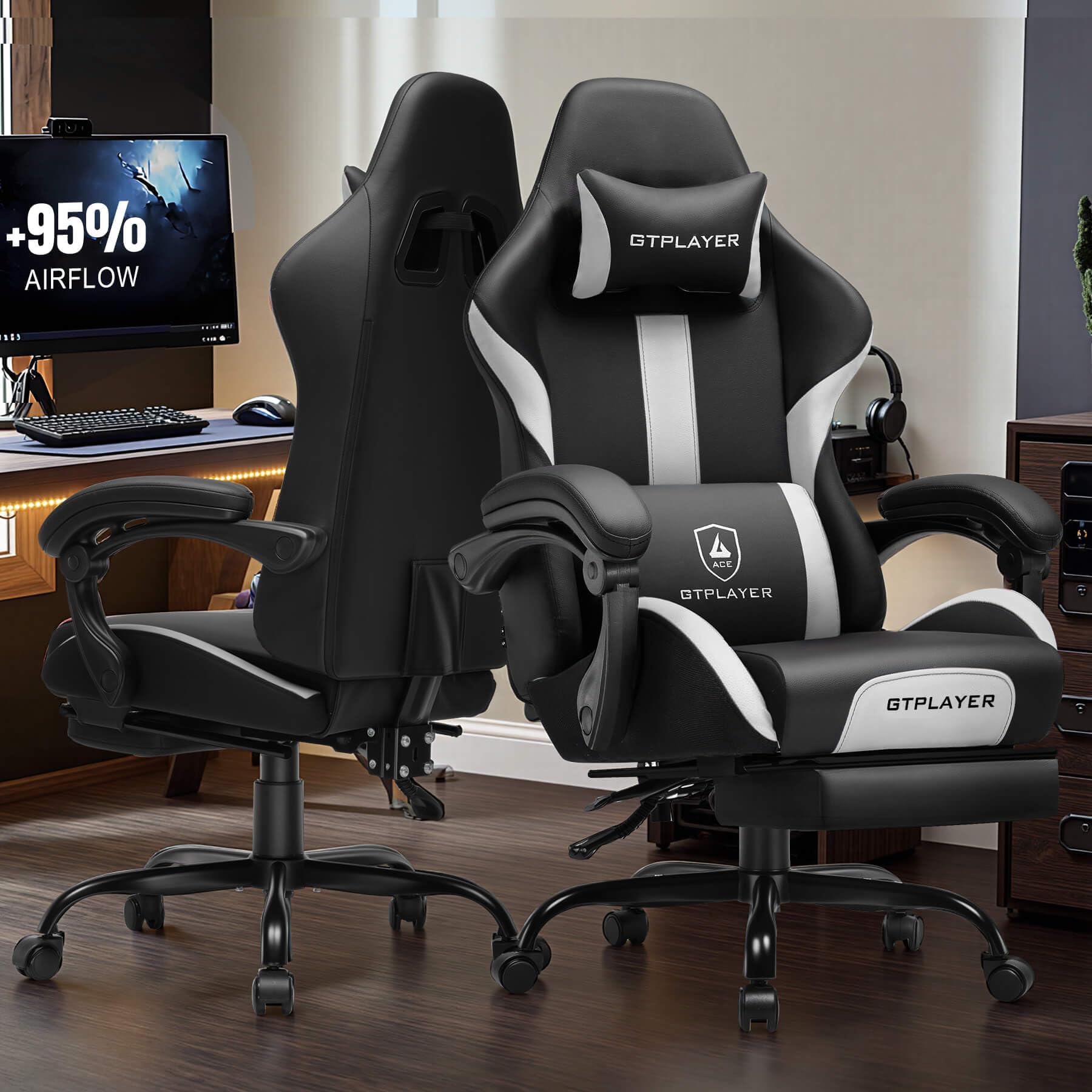 GTPLAYER Ergonomic Gaming Chair with Footrest