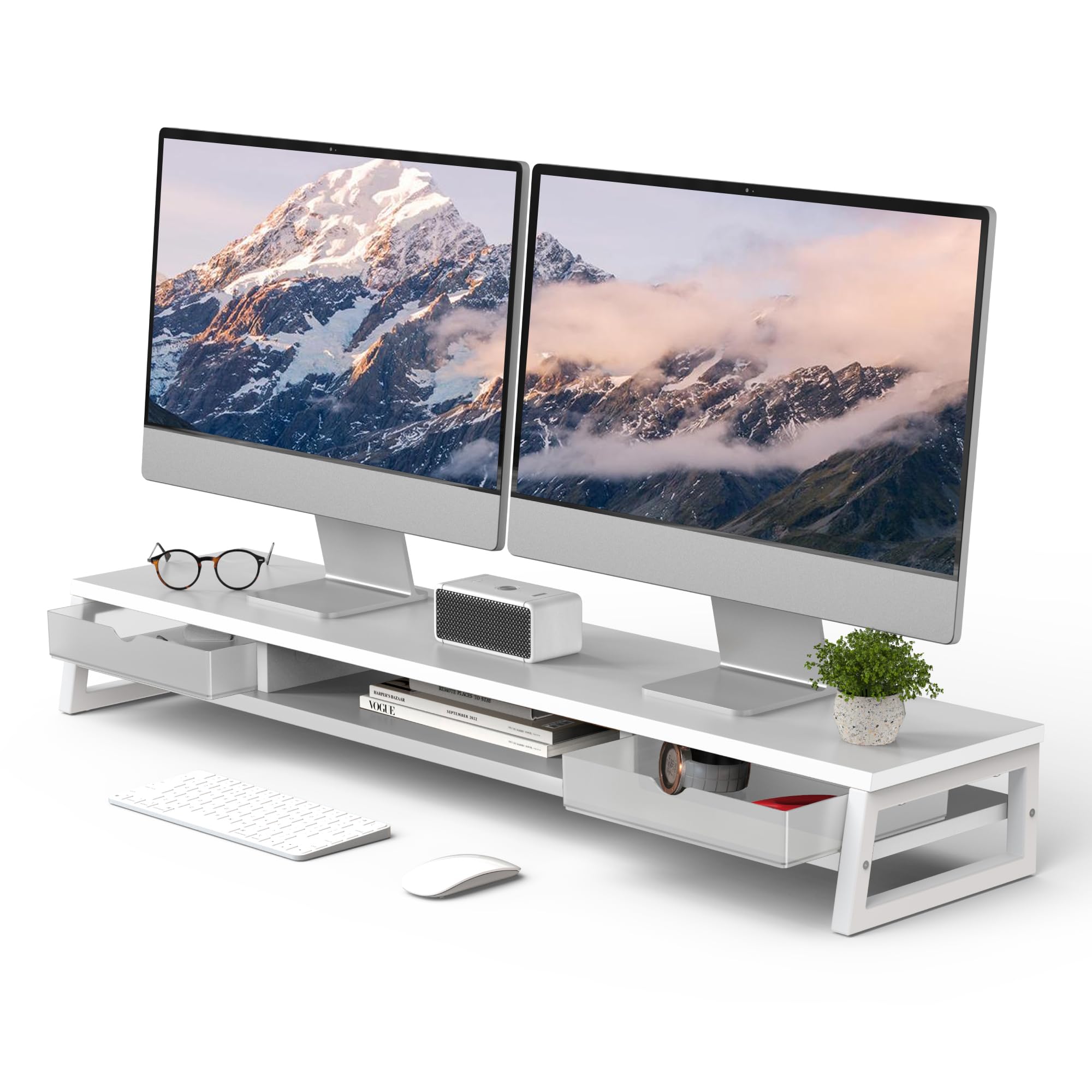 Fenge 42.5-Inch Dual Monitor Riser with Storage Drawers