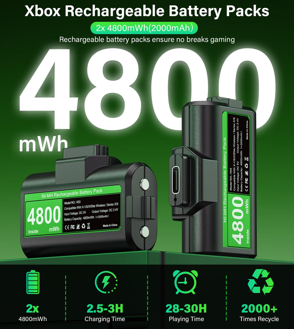 JAVRUNWOF Rechargeable Battery Pack for Xbox Controller