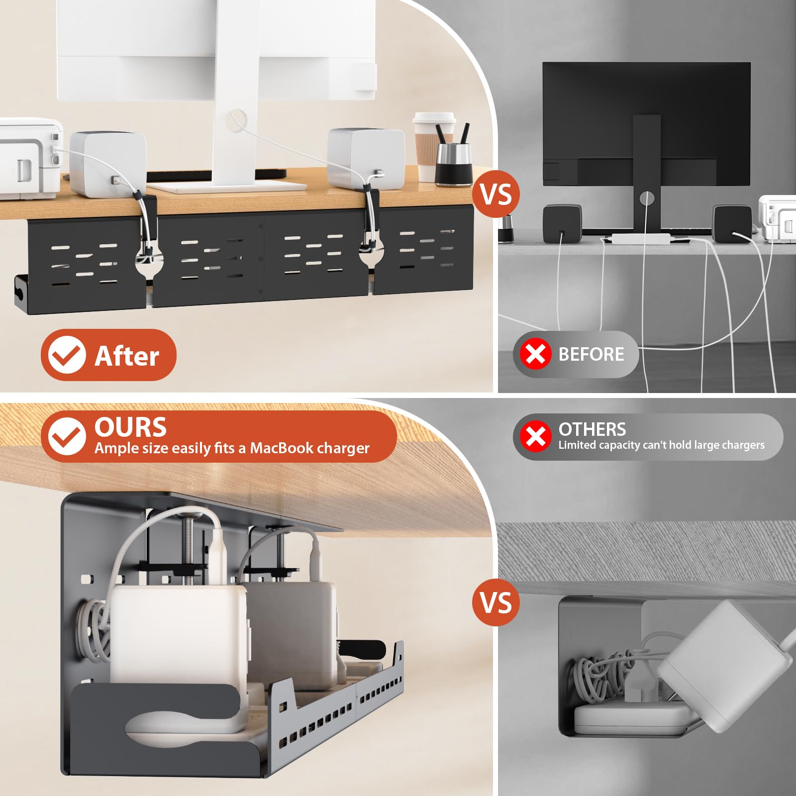 Univivi Under-Desk Cable Management Tray for Gaming Desks