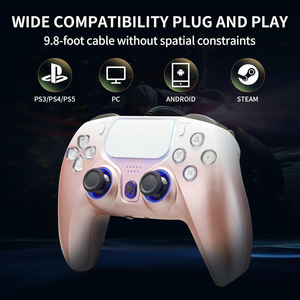 NBCP Wired Game Controller for PS5, PS4 & PC, USB Gamepad Joystick for Windows 7/8/10, Laptop, Steam – Dual Vibration, Turbo Trigger, Hall Effect PS5 Controller，Hall Trigger Controller