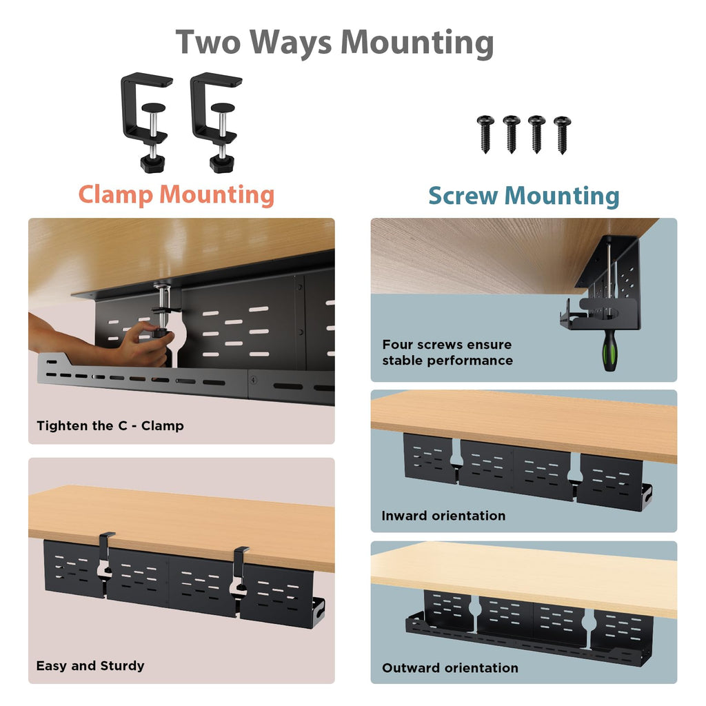 Univivi Under-Desk Cable Management Tray for Gaming Desks