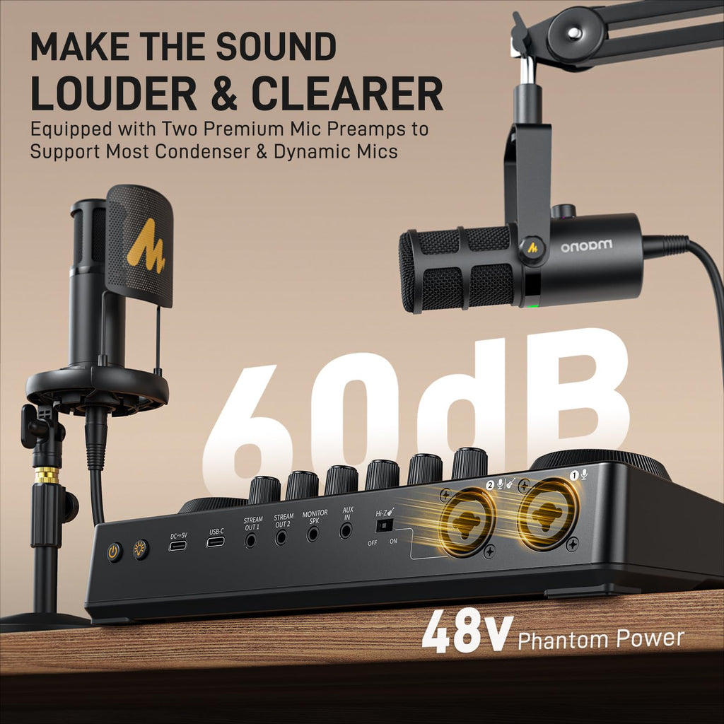 MAONO Podcast Equipment Bundle: Audio Interface mixer with Dual XLR Input for Podcast Streaming - MaonoCaster E2 Gen2