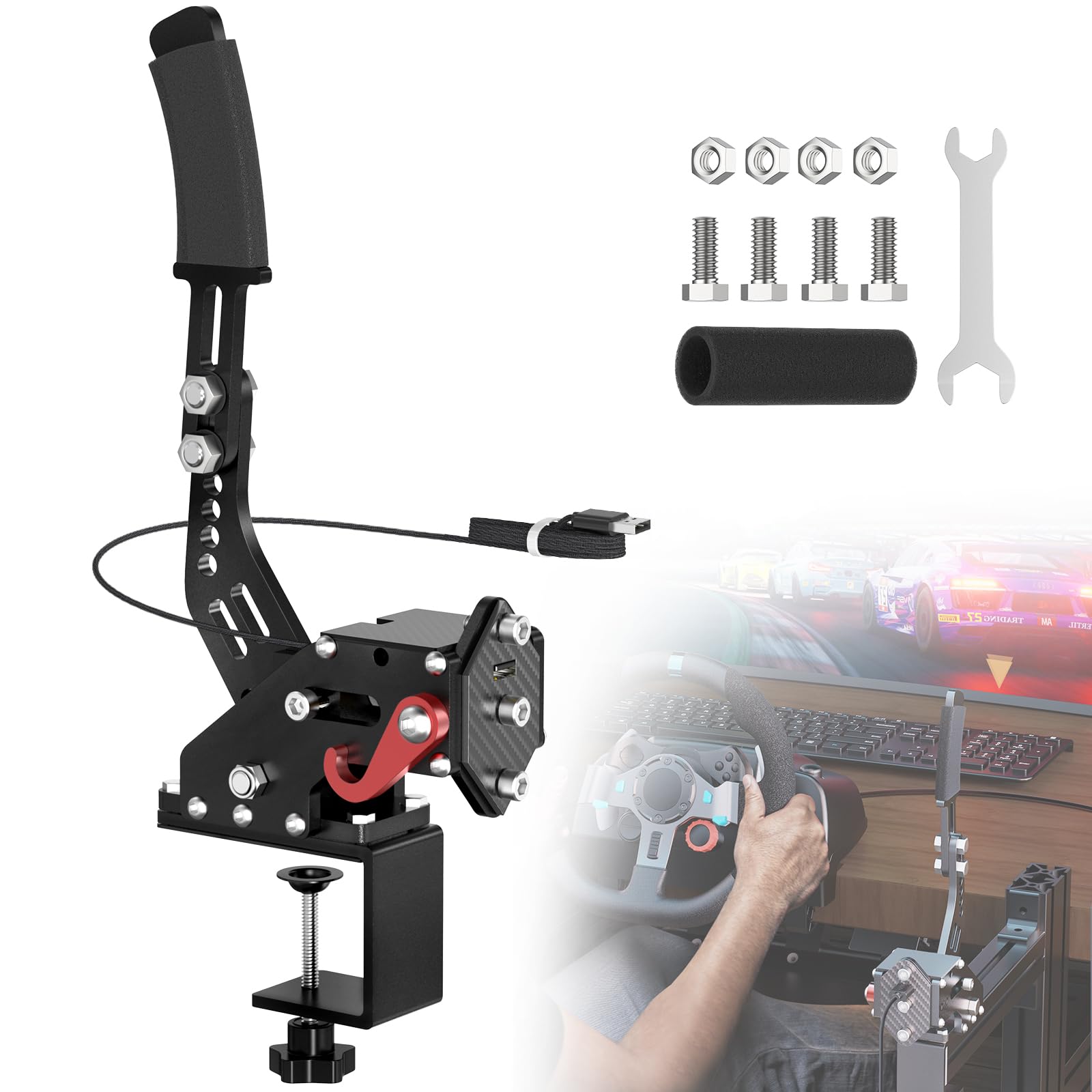 aikeec USB Sim Racing Handbrake with Desk Clamp for PC