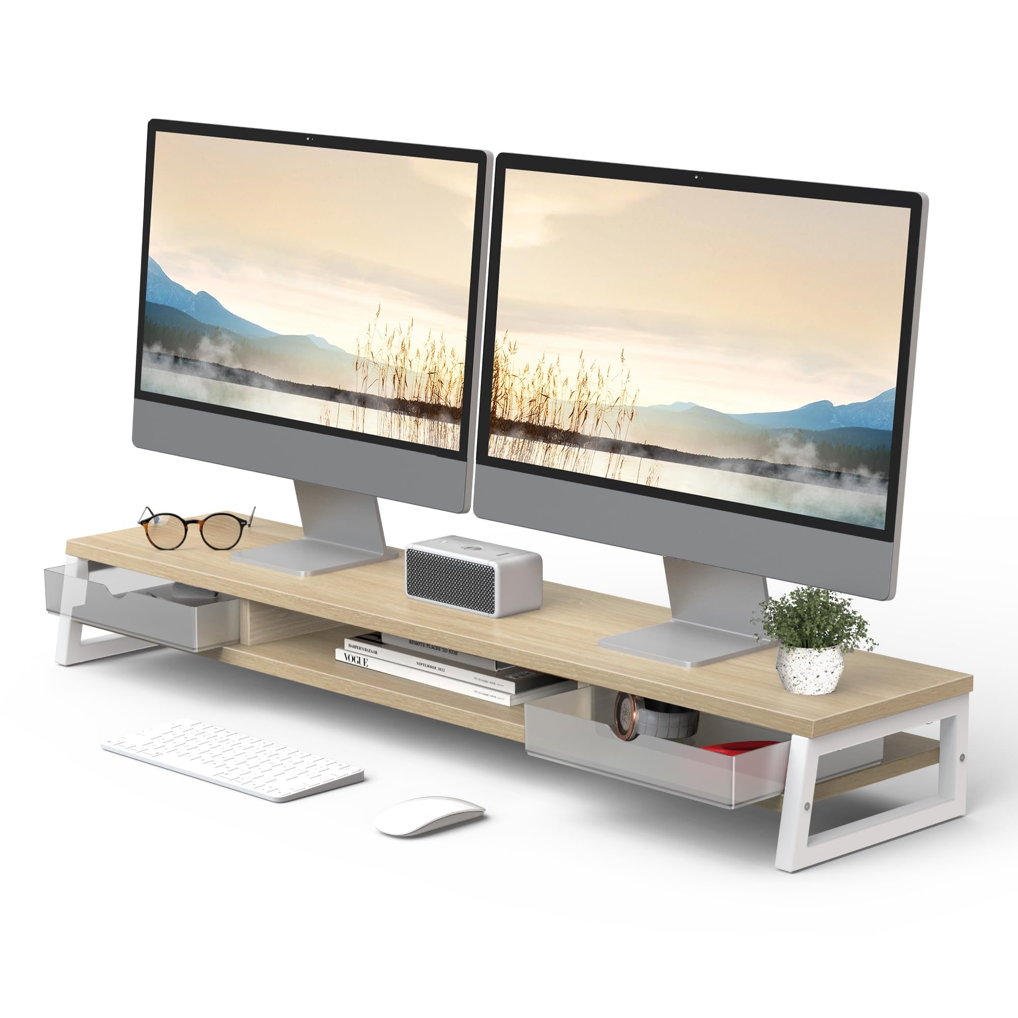 Fenge 42.5-Inch Dual Monitor Riser with Storage Drawers