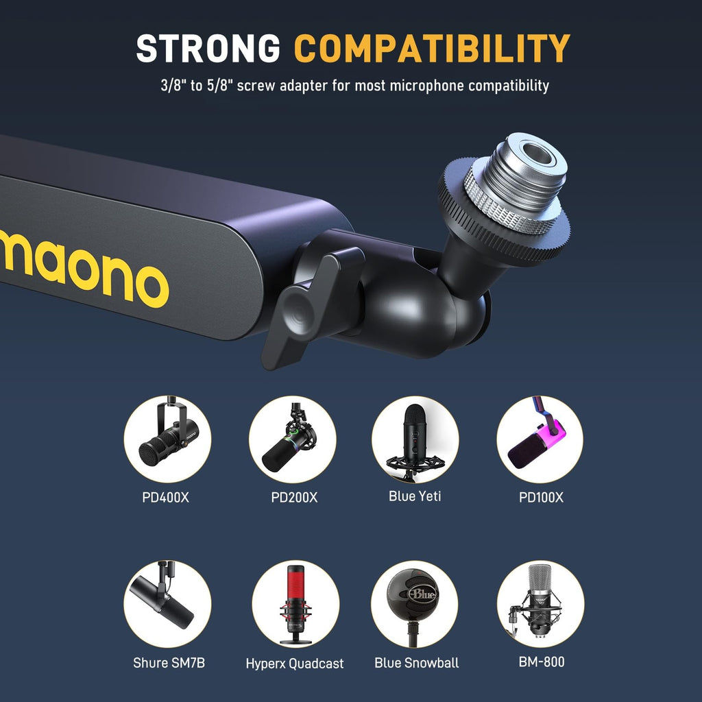 MAONO Microphone Boom Arm, Heavy Duty Low Profile Mic Arm with Cable Management Channels, Desk Mount Clamp, Fully Adjustable Mic Stand for Podcast Studio Streaming